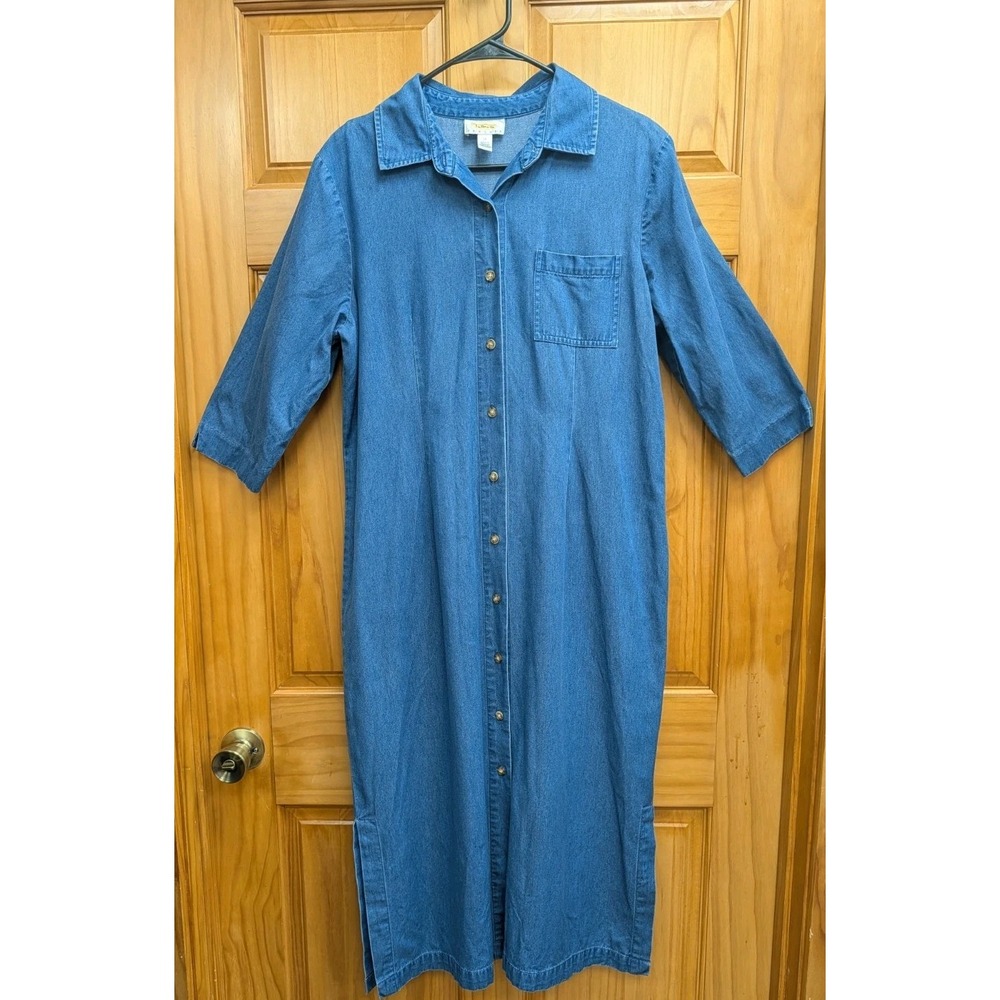 Talbots Women's Size 14 Dress Chambray Blue Denim Button-Down Front Classic